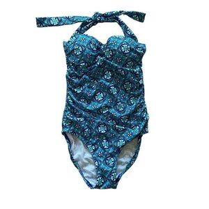 Spanx Love Your Assets Sara Blakey Blue One-Piece Swimsuit Women’s Size Small